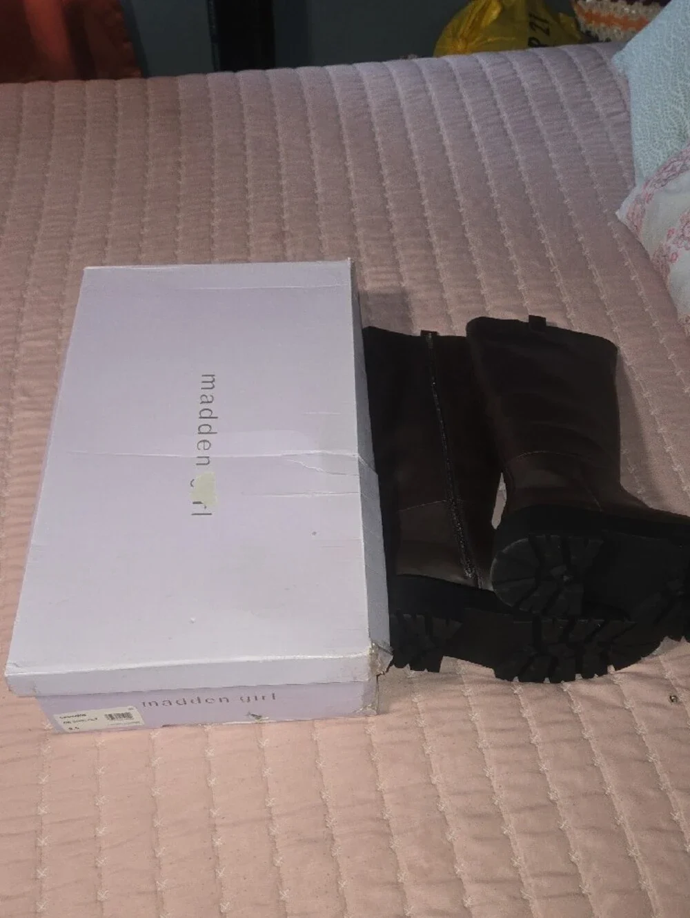 Madden Girl Brown Over-the-Knee Lug Sole Boots